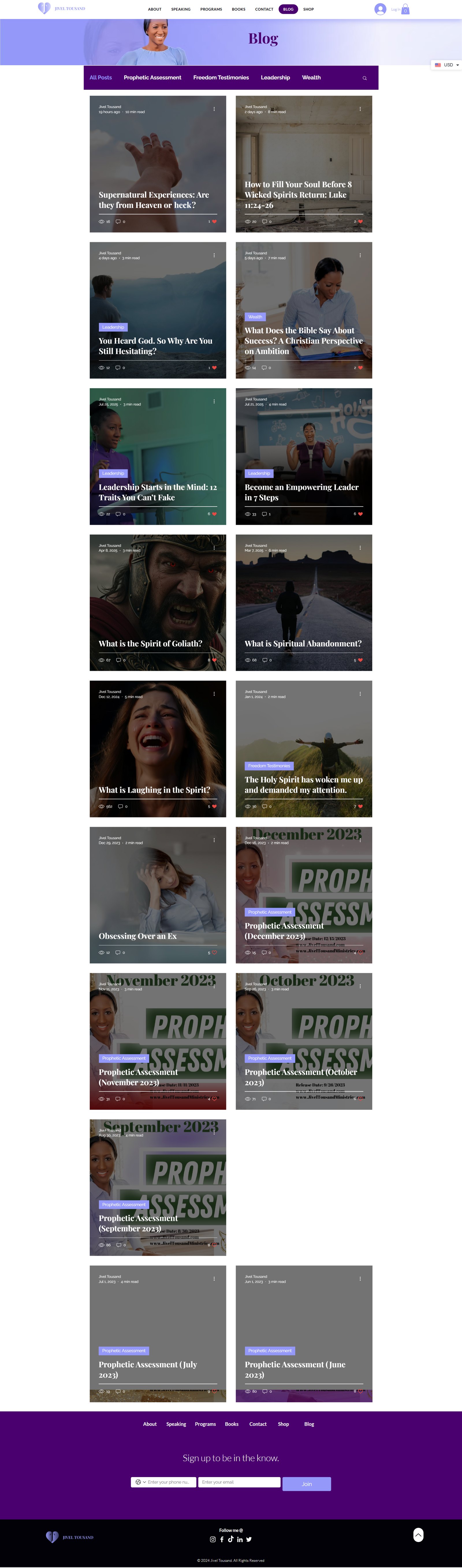 The redesigned blog, category filter tabs above a two-column grid of cover-image cards, closing on a newsletter sign-up band